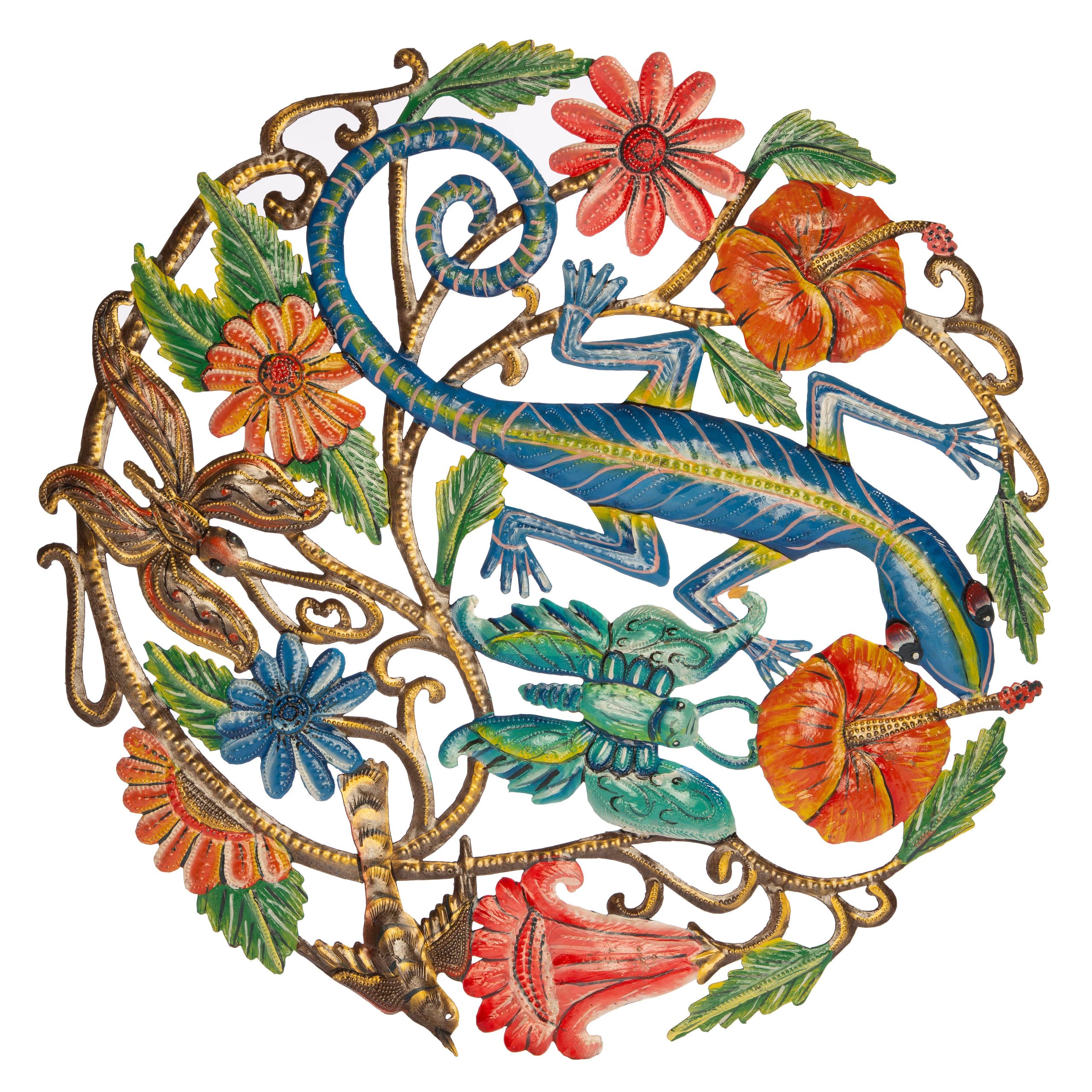 Painted "Gecko Garden" Metal Wall Art