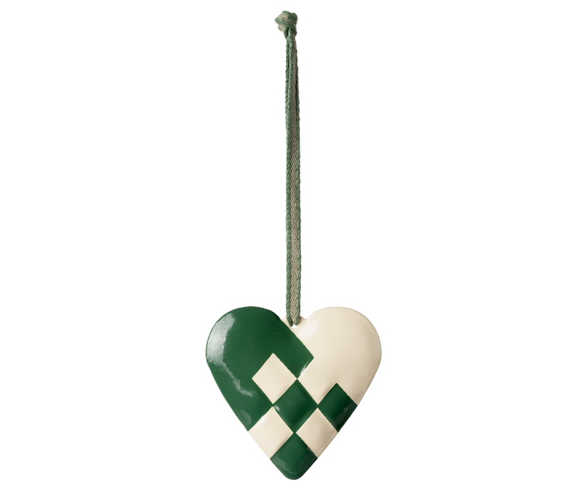 Metal ornament, Large heart - Dark green
