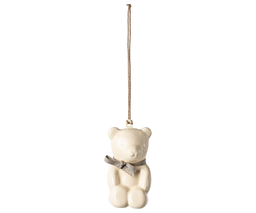 Metal ornament, Teddy bear - Off white/Blue