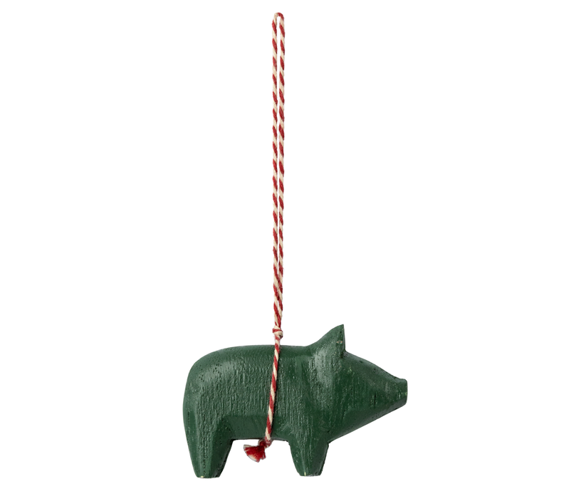 Maileg Wooden Pig ornament, Dark Green