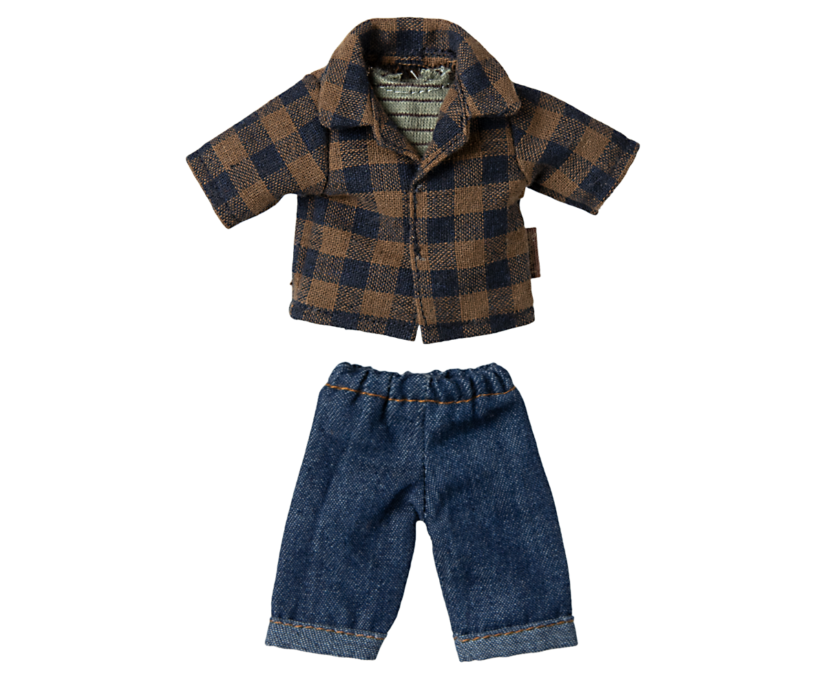 Maileg Brown Checked shirt and pants, Dad Mouse