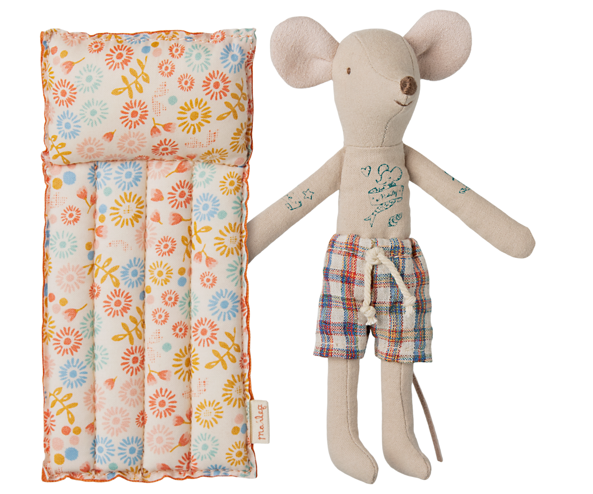 Maileg Beach Mouse with air mattress, Dad - Flower