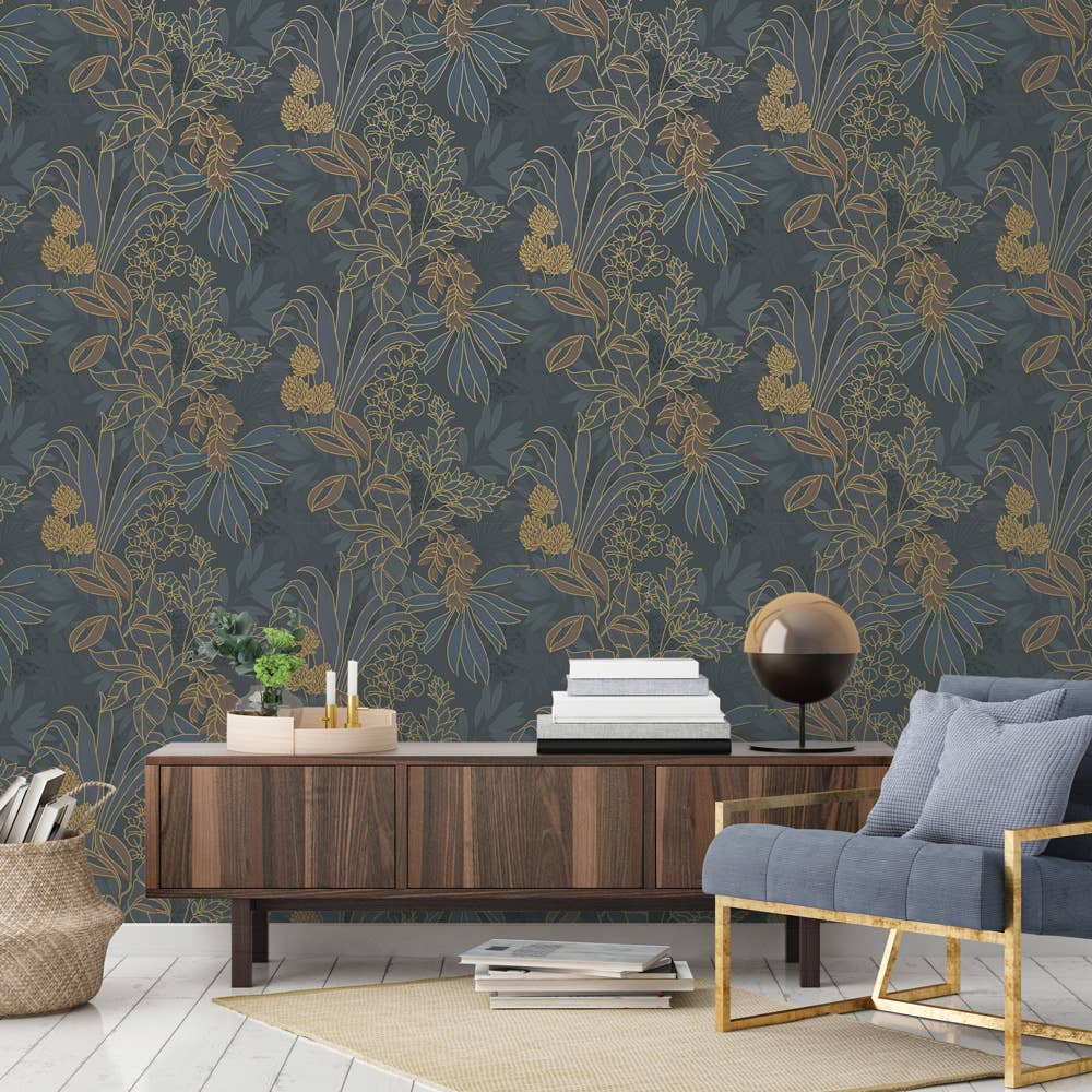 Coniferous Floral Twilight Non-Pasted Wallpaper, 56 sq. ft.: Twilight