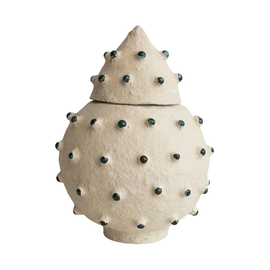 Round Paper Mache Cachepot with Glass Marbles