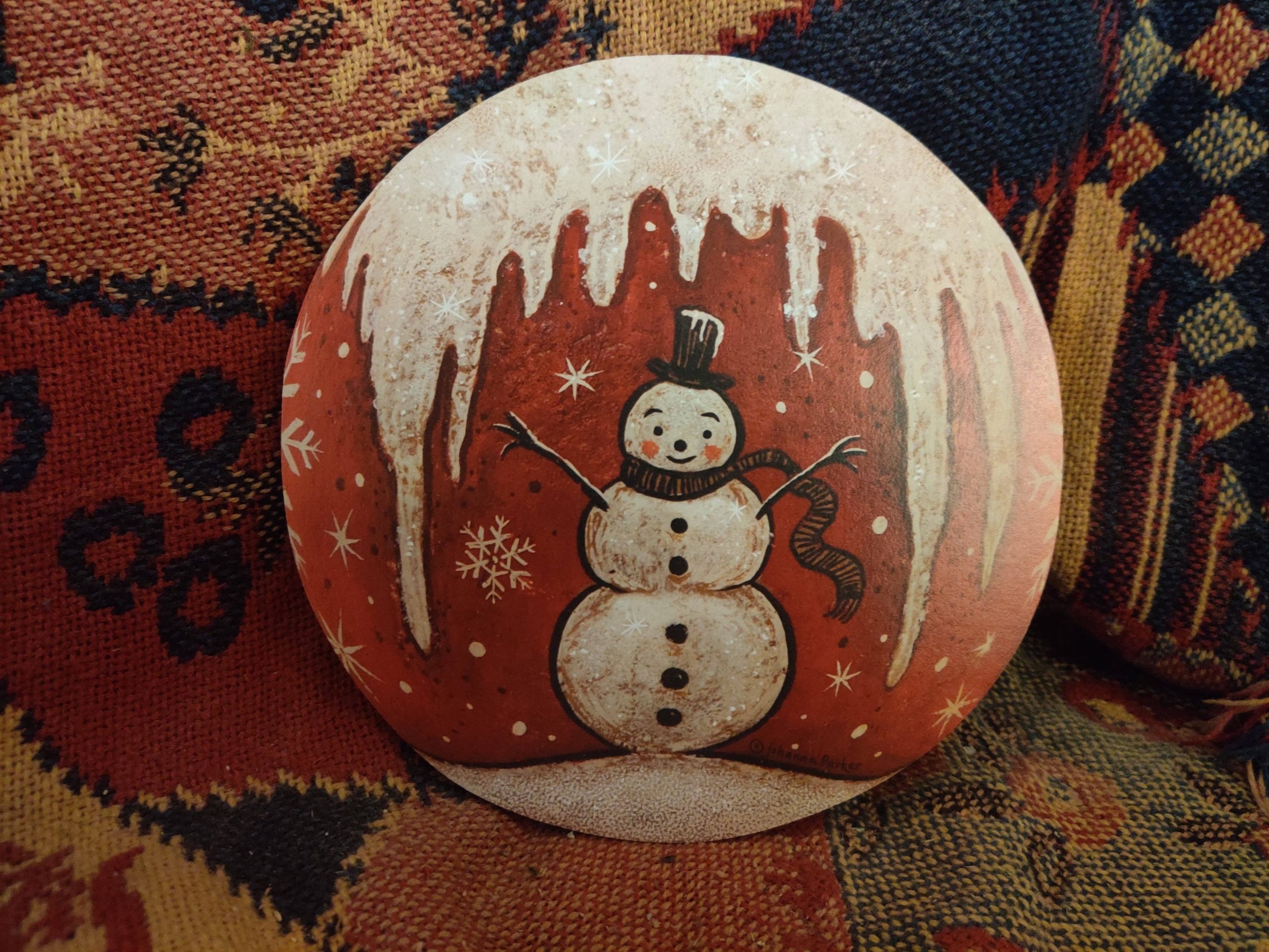Johanna Parker Icicle Snowman Circle Wood Cutout: 8x8
