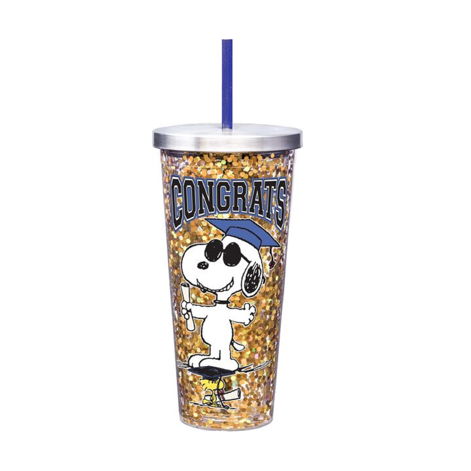 Peanuts Congrats Grad Glitter Filled Acrylic Tumbler with Straw