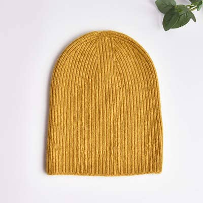 CashWool Fold-over Beanie: Mustard