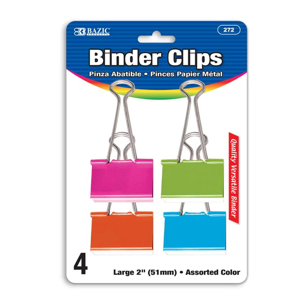 Large 2" Assorted Color Binder Clip (4/Pack)