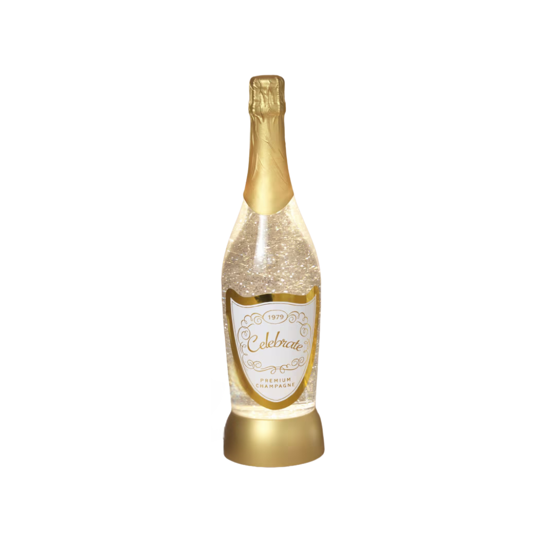 Lighted Gold Champagne Bottle Water Globe