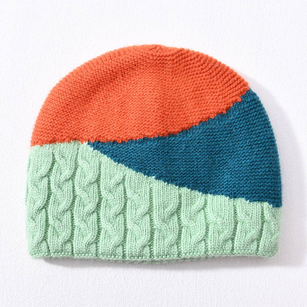 Patchwork Cashmere Beanie: Mint & orange