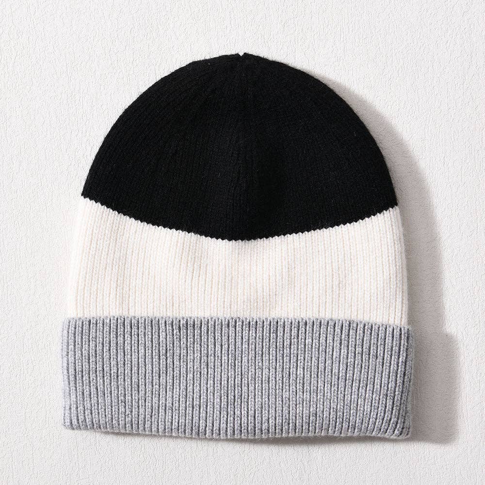 Luxe Cashmere Tri-tone Beanie: Black & grey