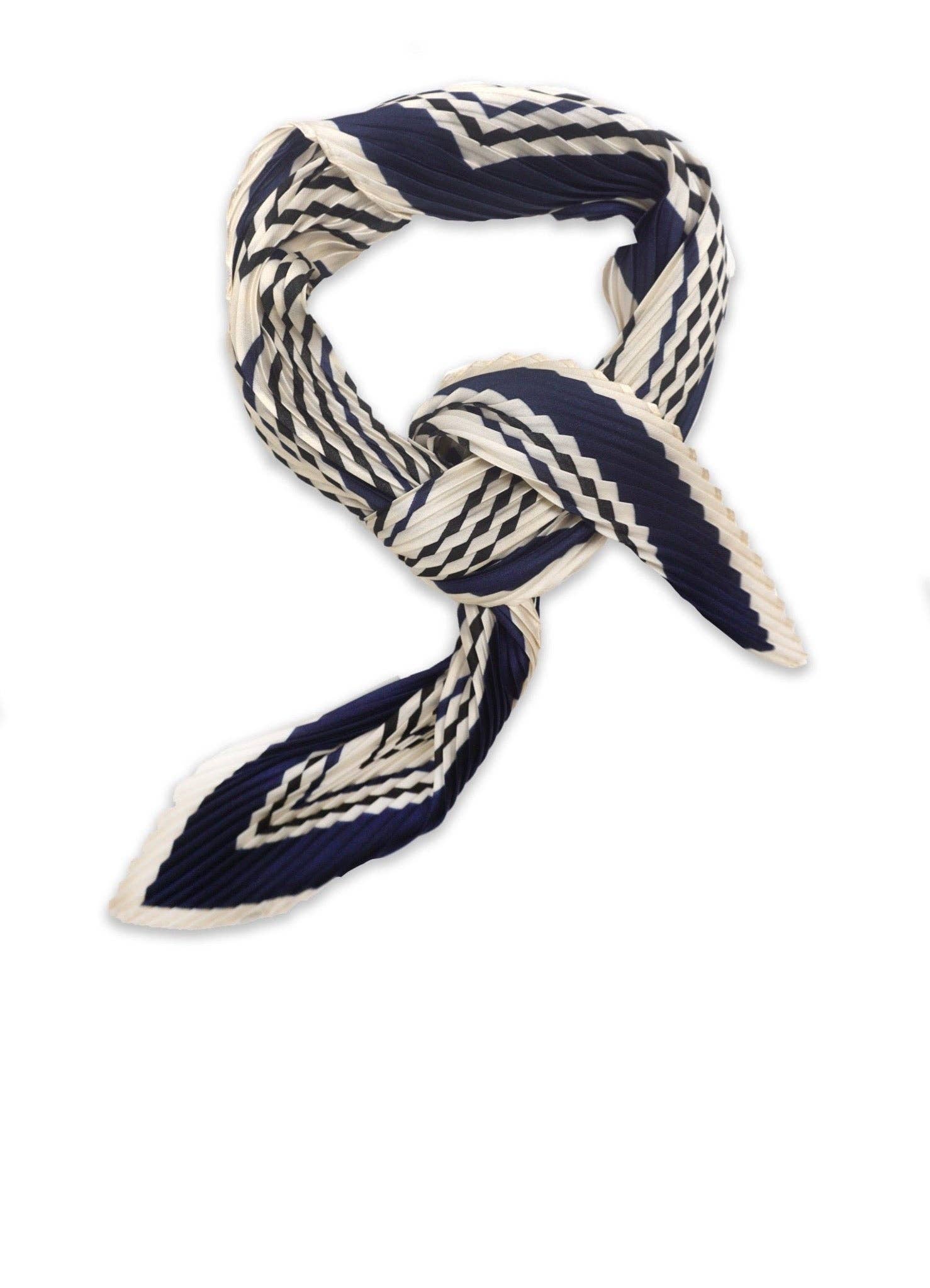 Lydia Graphic Line Plissé Petit Scarf: Navy and Ivory / One Size
