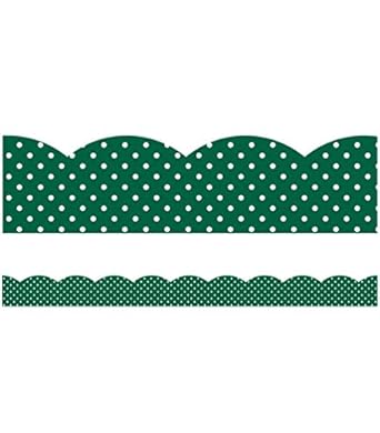 Industrial Cafe Green with White Polka Dots Scalloped Borders