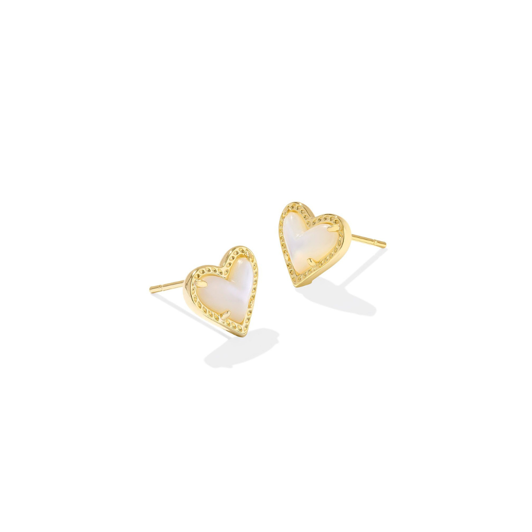 Kendra Scott Ari Heart Gold Stud Earrings in Ivory Mother of Pearl