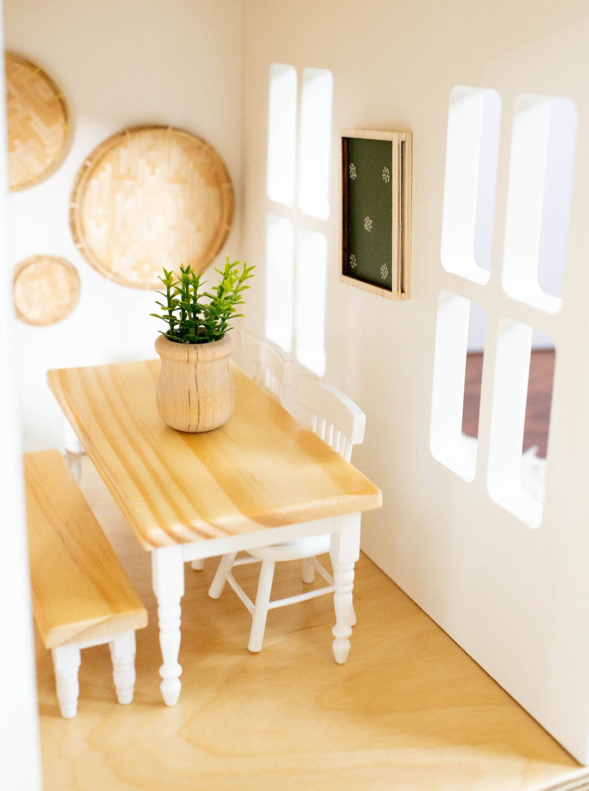 Dollhouse Farm Style Dining Table | Natural Wood & White
