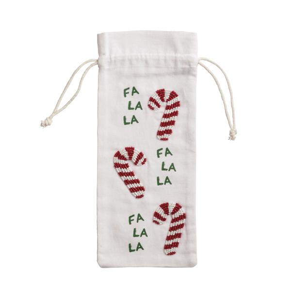 Candy Cane Beaded Wine Bag