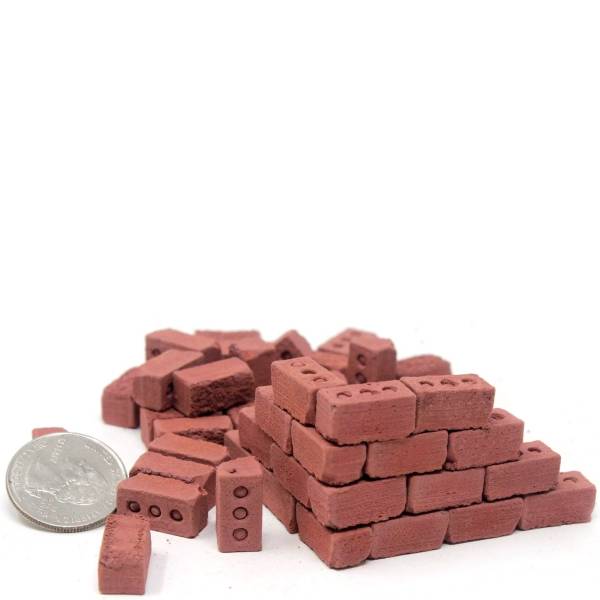 50 Dollhouse Miniature Red Bricks