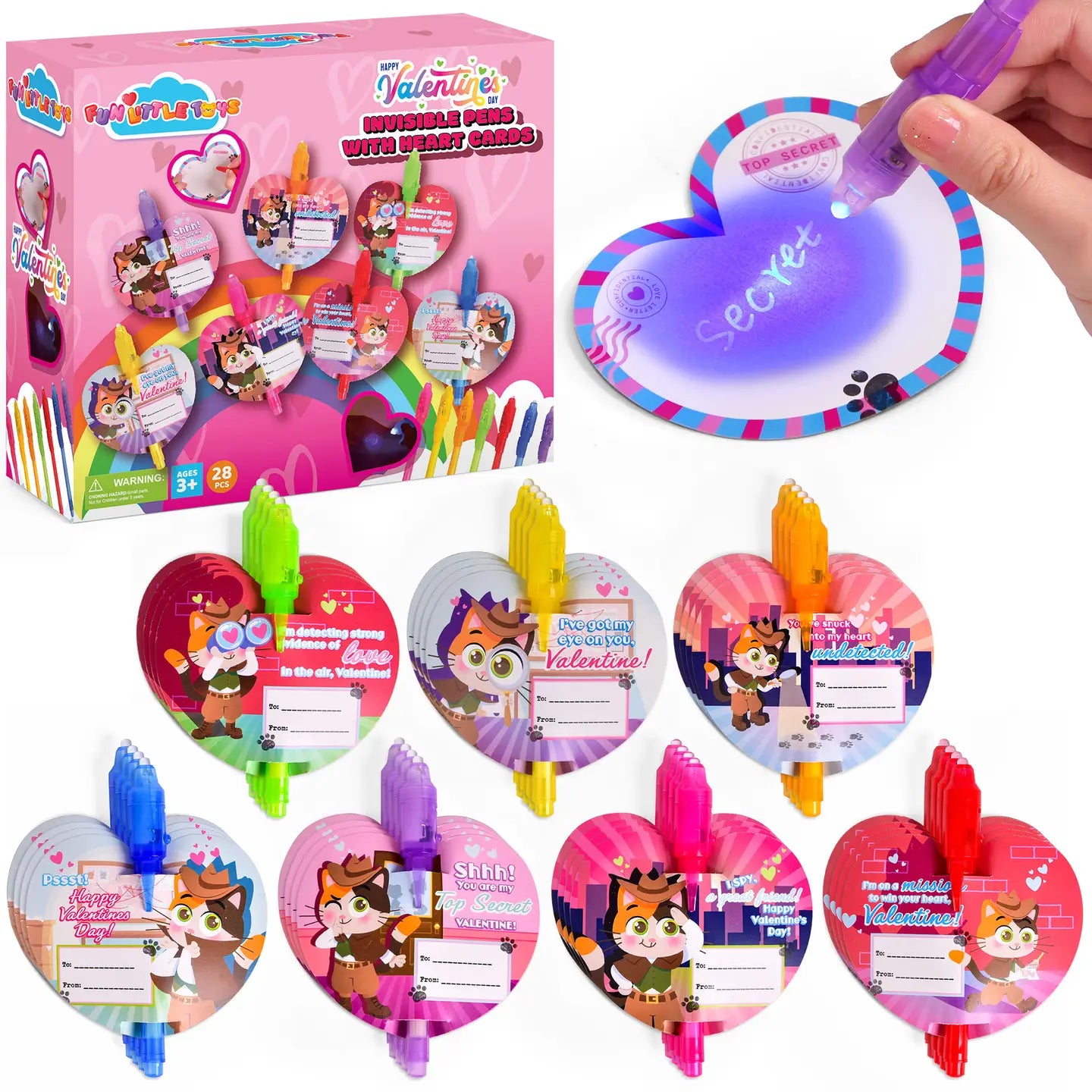 28-Pack Kids' Valentine's Invisible Ink Pens & Cards