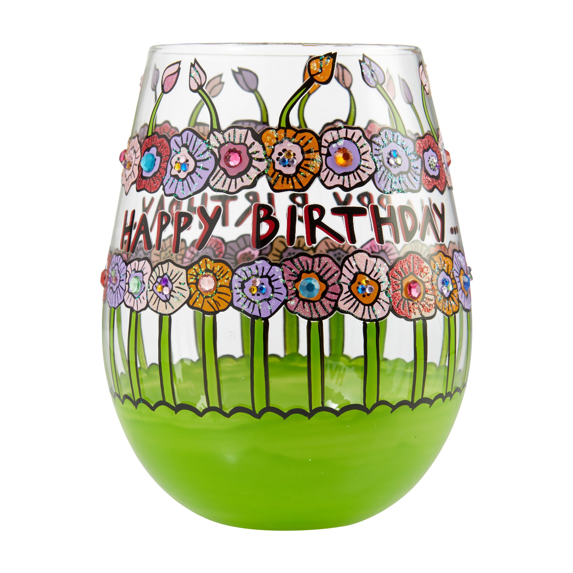 Birthday Flowers Stemless Lolita Wine Glass
