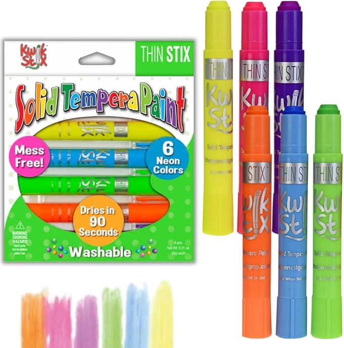 The Pencil Grip Thin Stix Tempera Paint, Neon Colors (6 Pack)