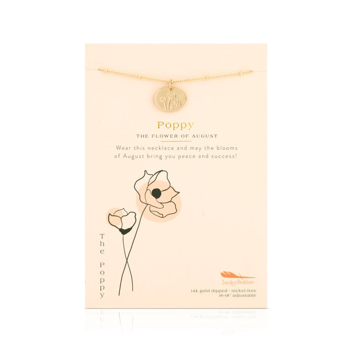 August Birth Month Flower Necklace - Poppy