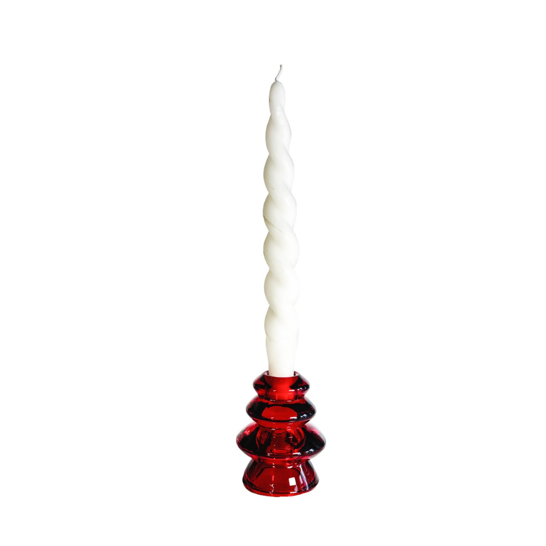 Red Glass Christmas Tree Taper Candle Holder
