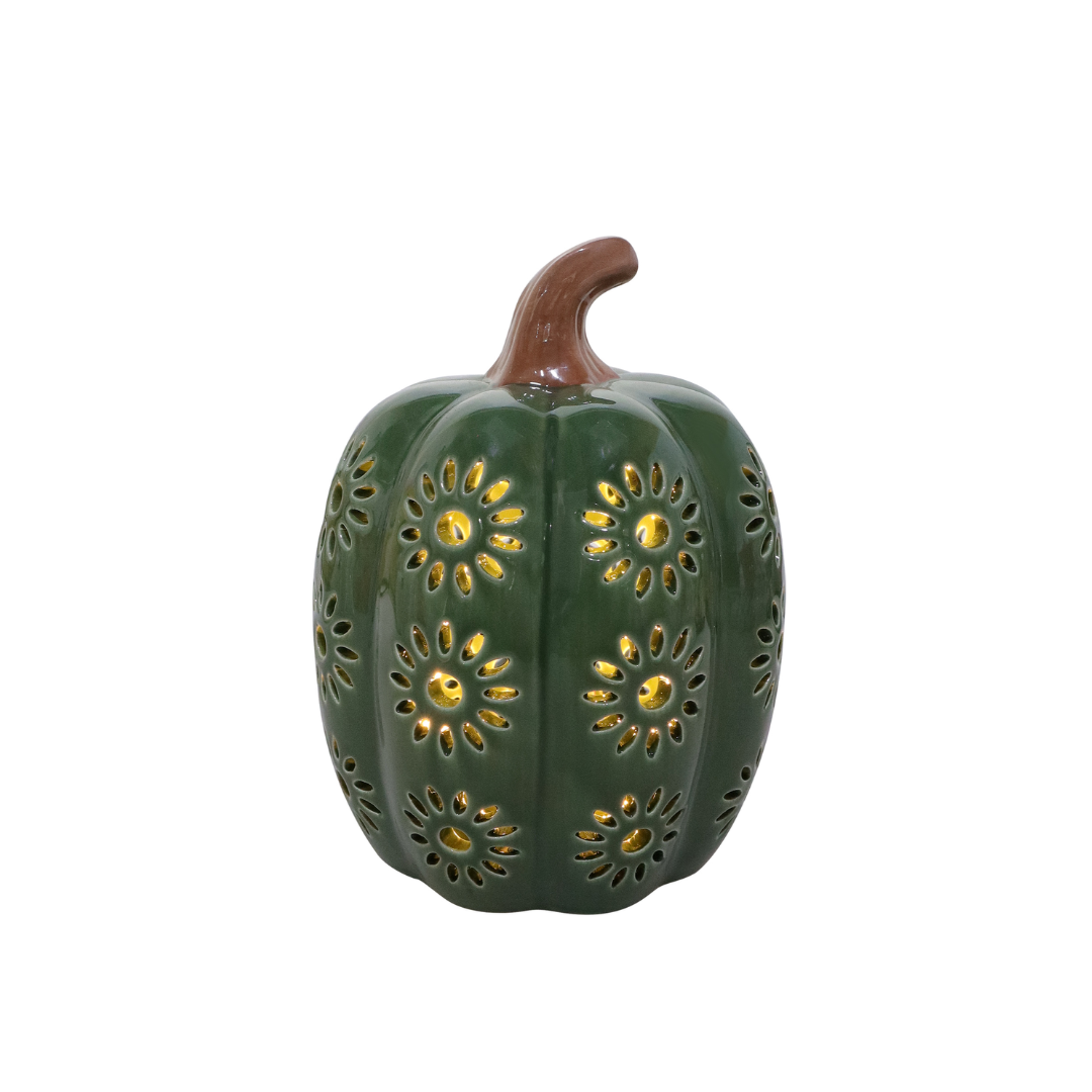 Green LED Ceramic Daisy Pumpkin