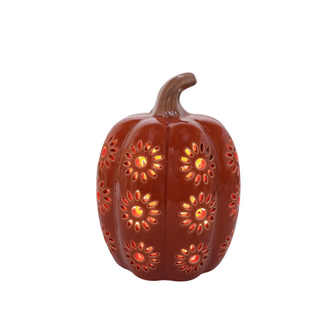Red LED Ceramic Daisy Pumpkin