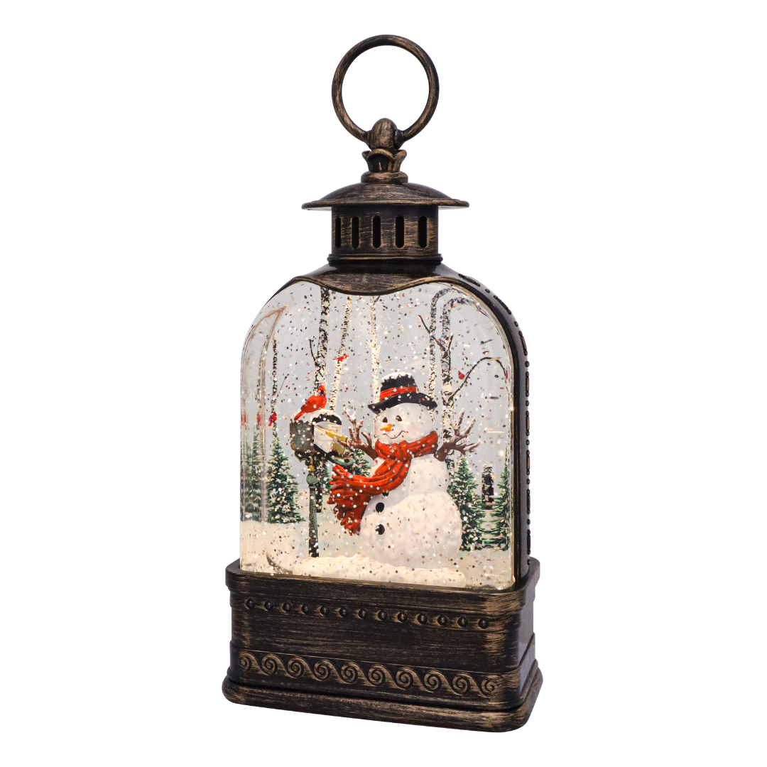 Snowman & Cardinal Dome Glitter Lantern