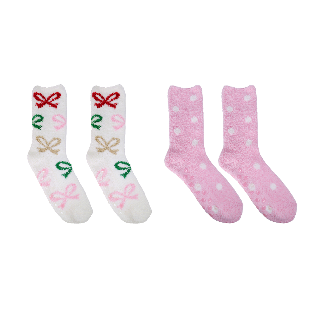Pink Christmas Bows Spa Sock Set