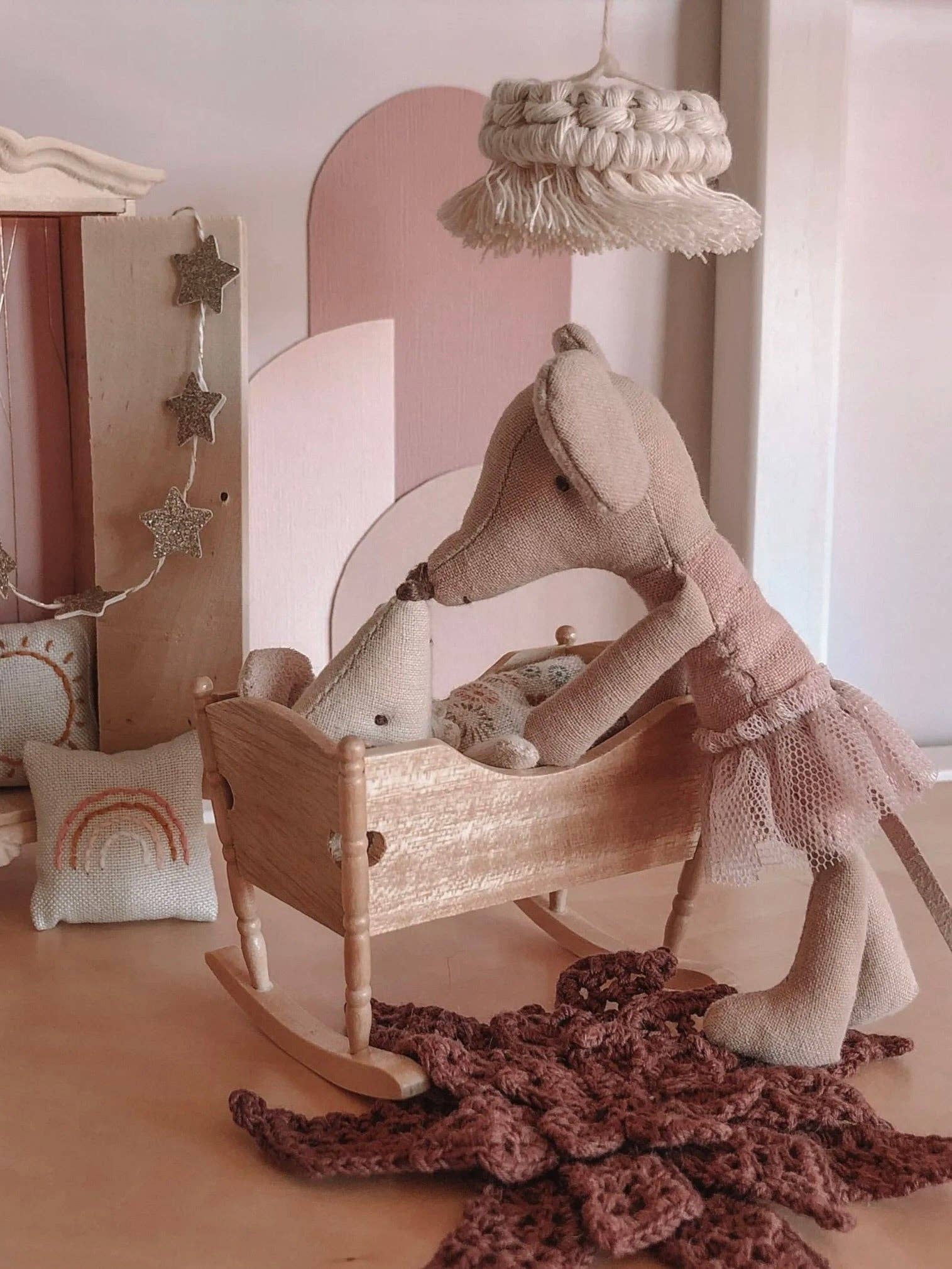 Dollhouse Rocking Nursery Cradle | Natural Wood