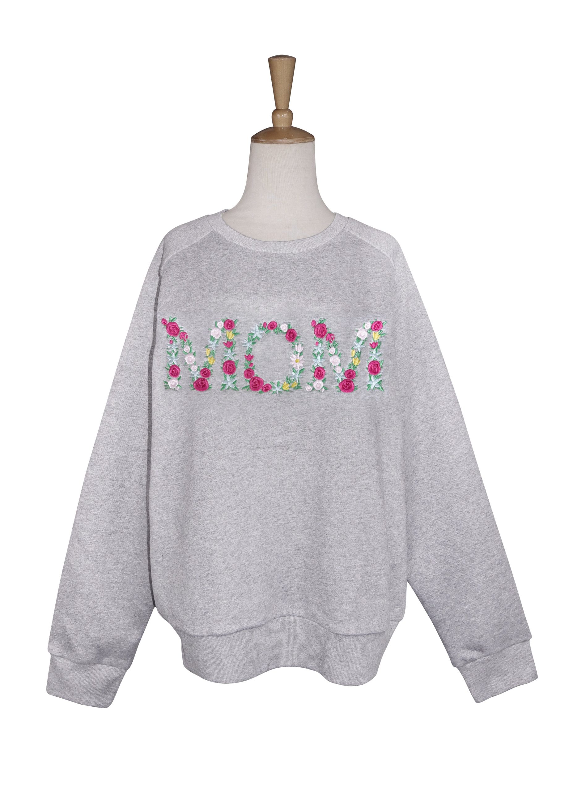 Mom Floral Embroidered Grey Sweatshirt