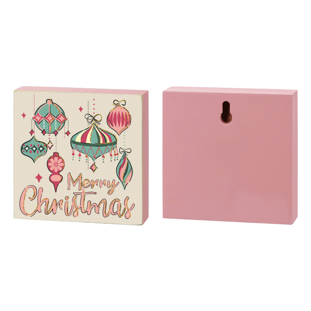 Merry Christmas Ornaments Block Sign