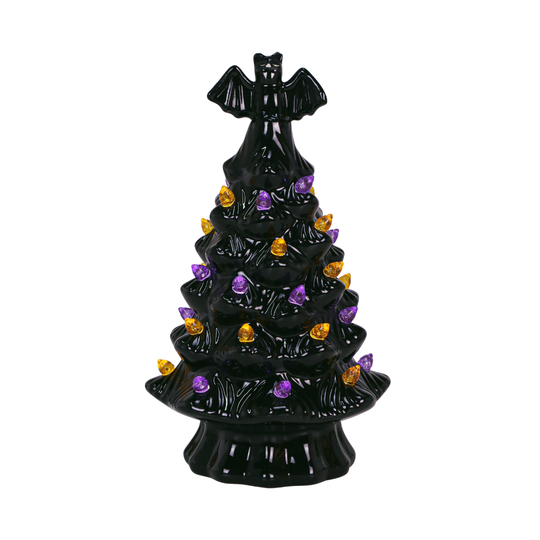 Black Bat Halloween LED Ceramic Tree