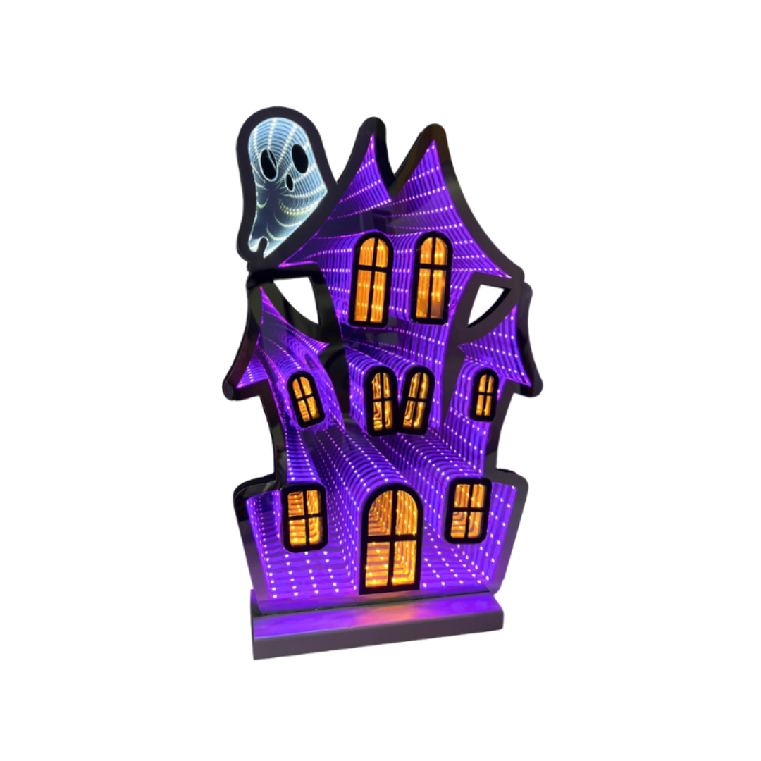 Purple Haunted House Halloween Mini Infinity Mirror