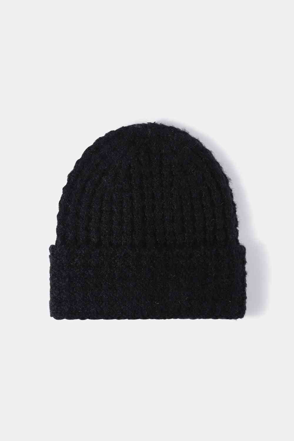 Waffle-Knit Cuff Beanie: Black / One Size
