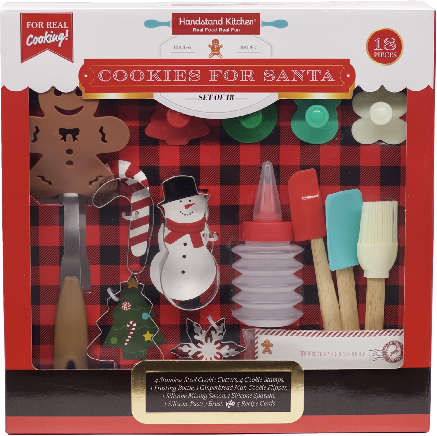 Handstand Kitchen 18-Piece Cookies for Santa Real Baking Set with Recipes for Kids