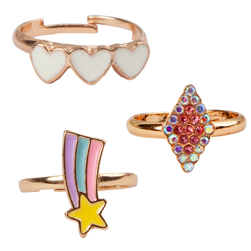 Boutique Heart Star Rings, 3 Pcs