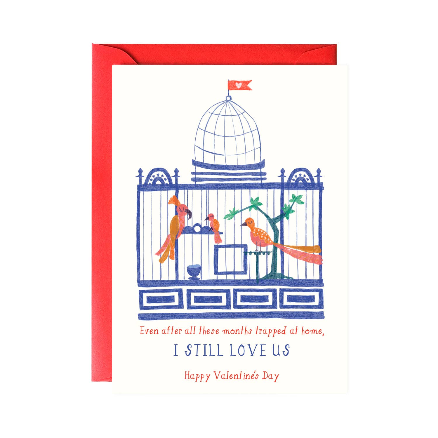 Caged Love Birds- Valentine Greeting Card