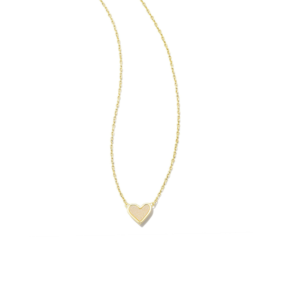 Kendra Scott Framed Ari Heart Gold Short Pendant Necklace in Iridescent Drusy