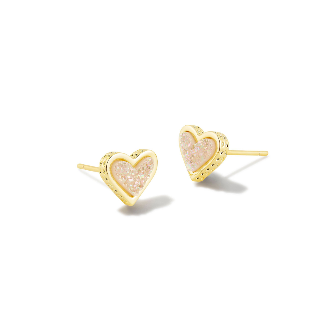 Kendra Scott Framed Ari Heart Gold Stud Earrings in Iridescent Drusy