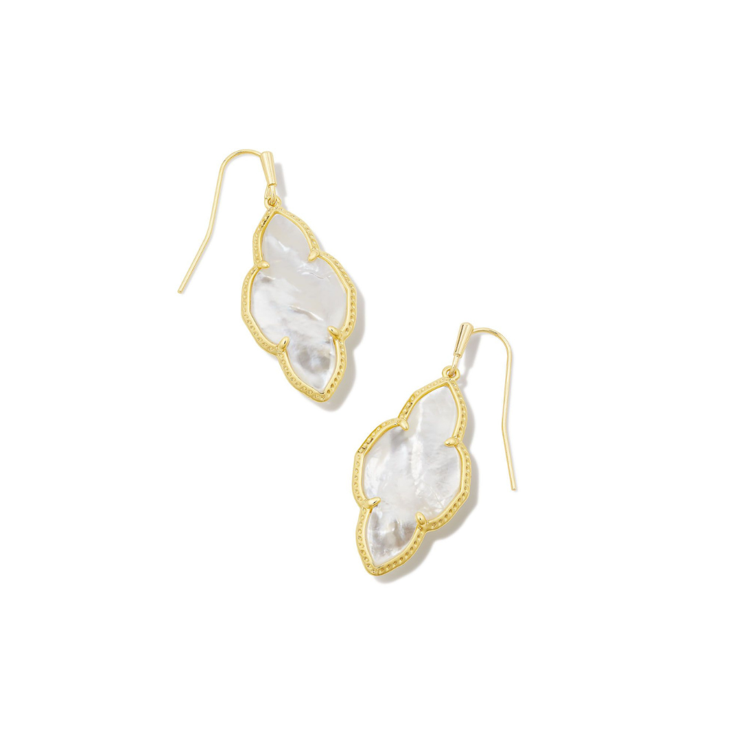 Kendra Scott Abbie Gold Drop Earrings in Ivory Mother of Pearl