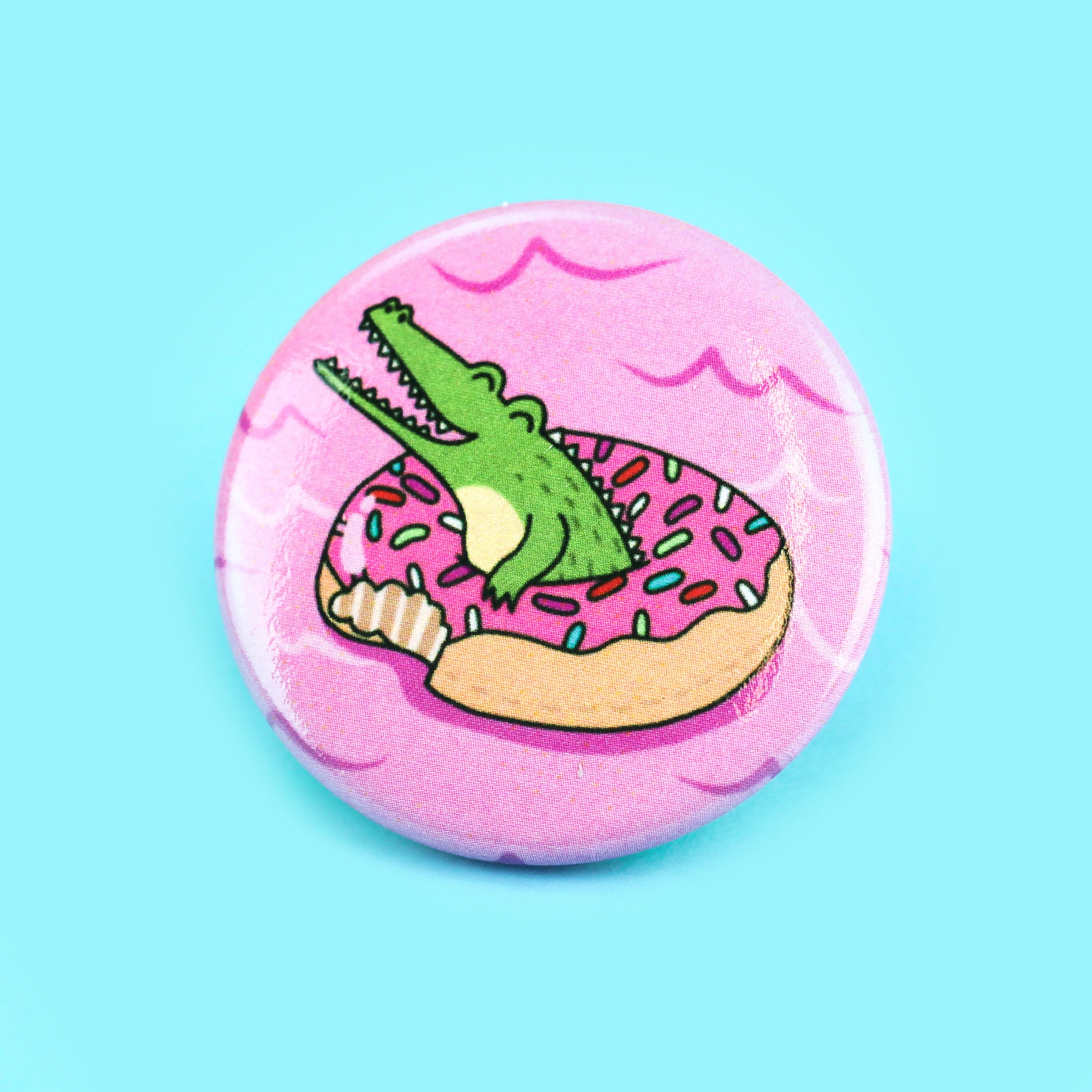 Alligator Doughnut Float Pinback Button
