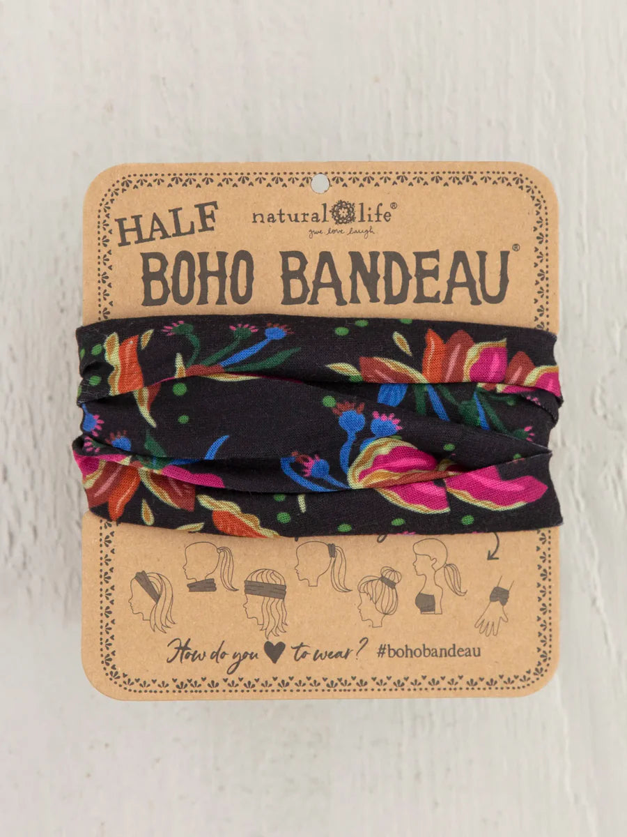 Boho Half Bandeau Tropical Floral Black