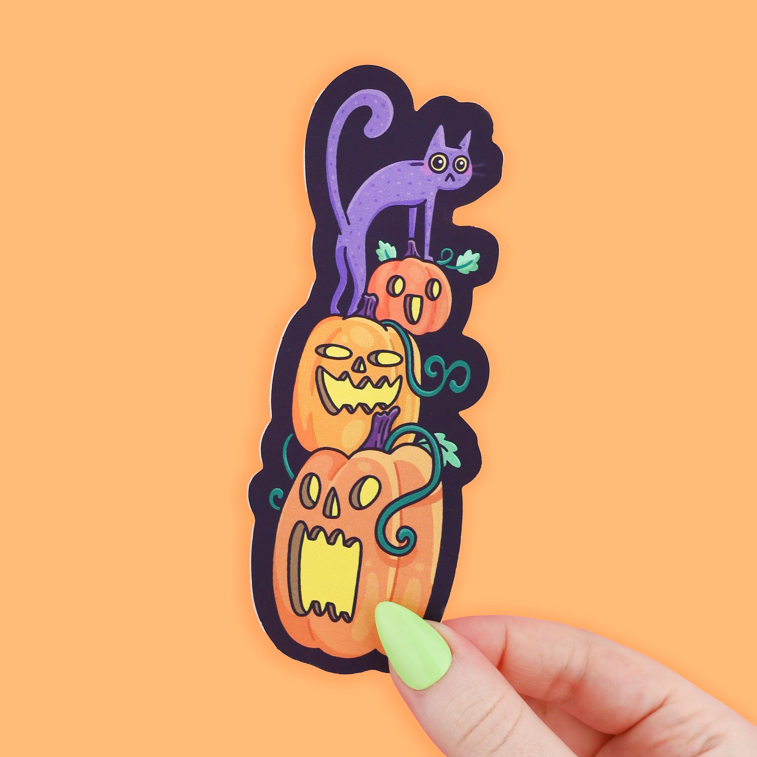 Halloween Kitty and Pumpkins Bookmark