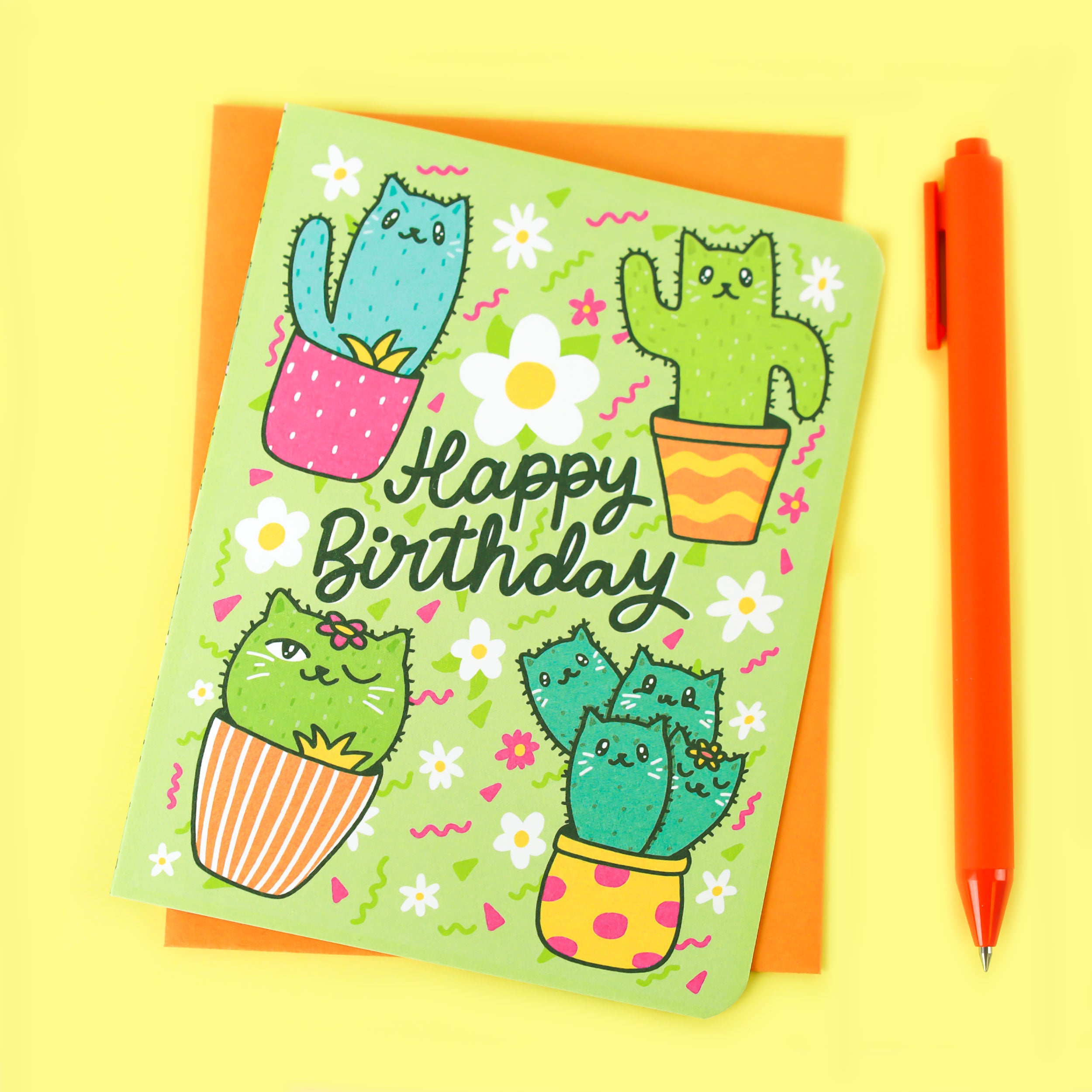 Cacti Cat Birthday Greeting Card