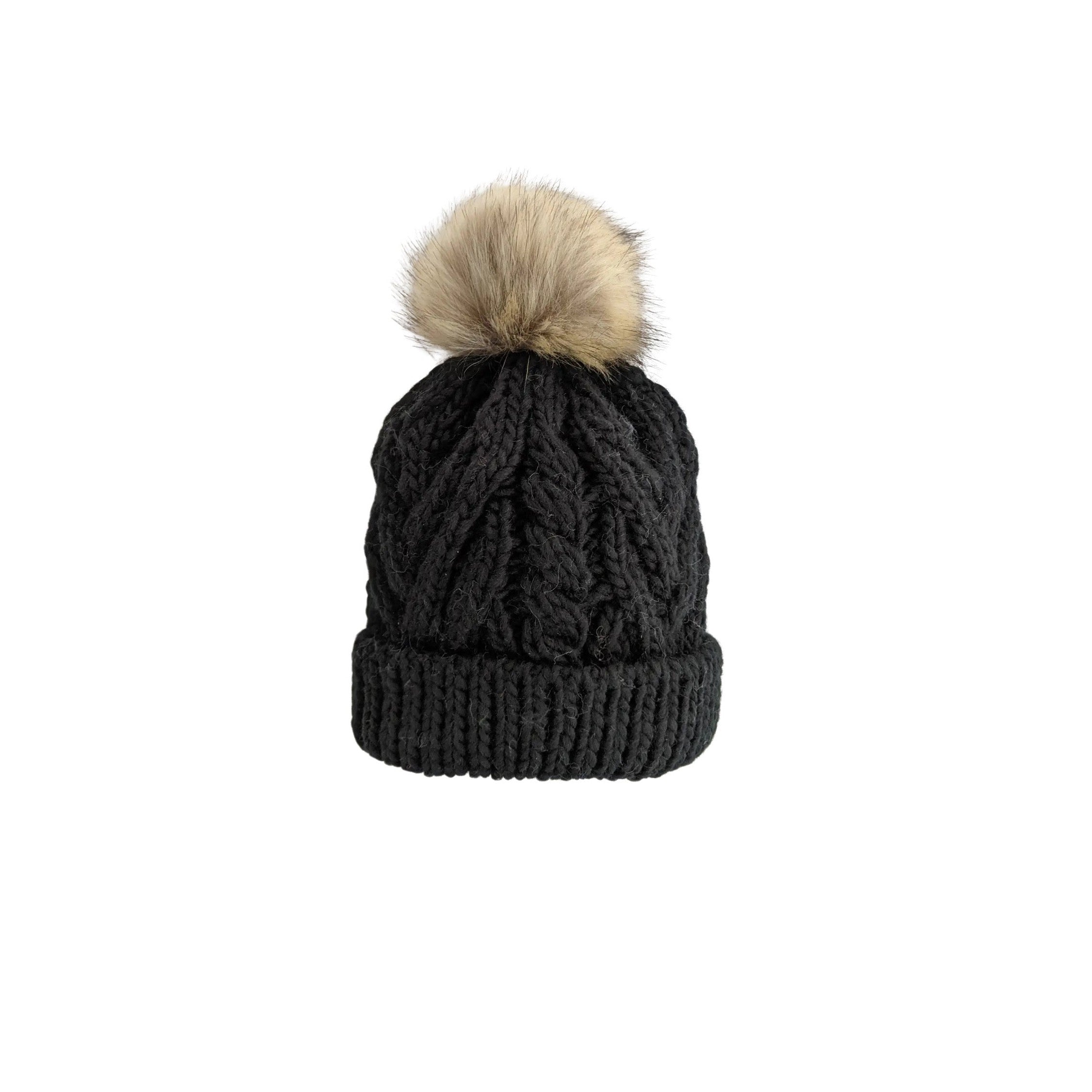 Black Pom Pom Beanie Hat