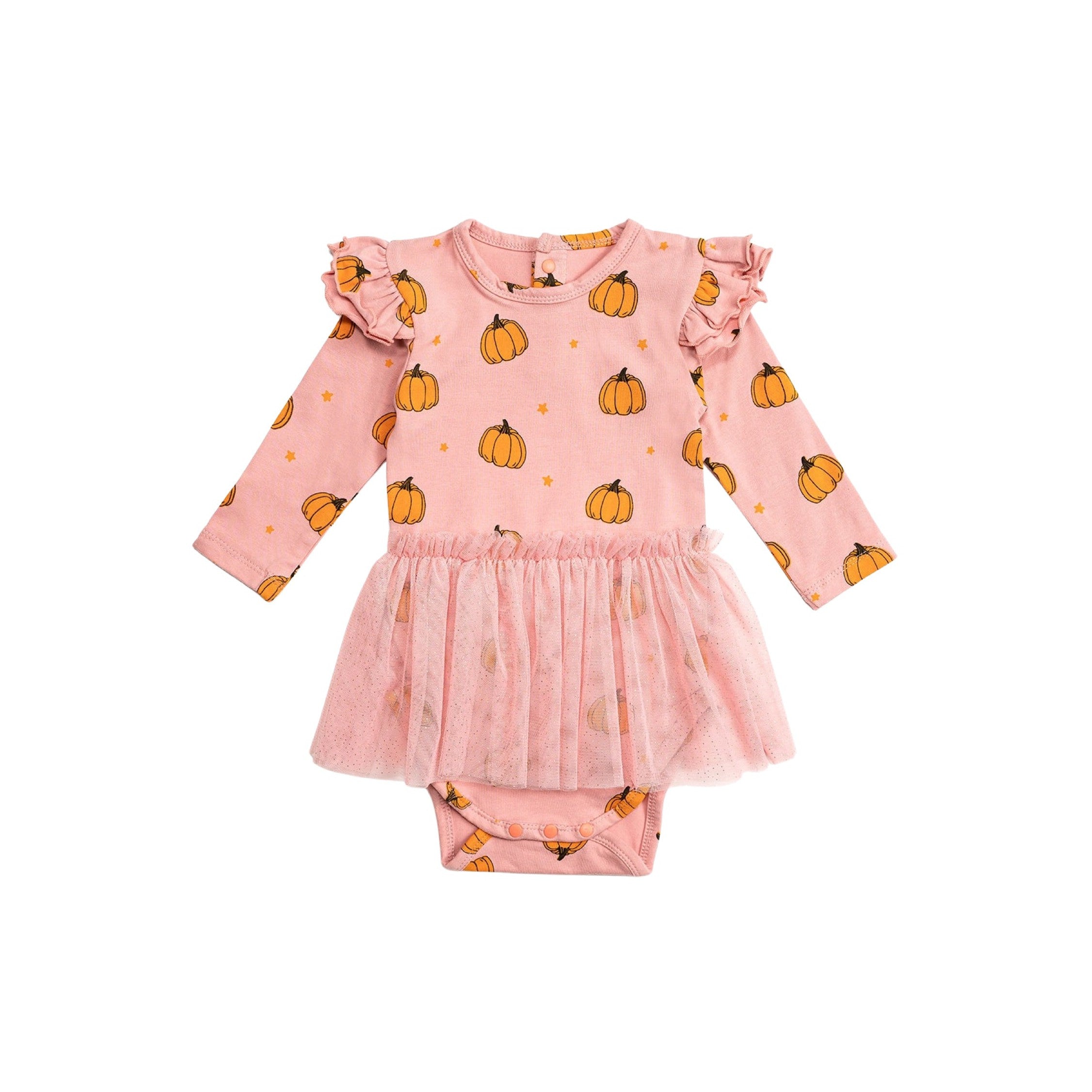 Blush Pink Pumpkin Print Tutu Bodysuit