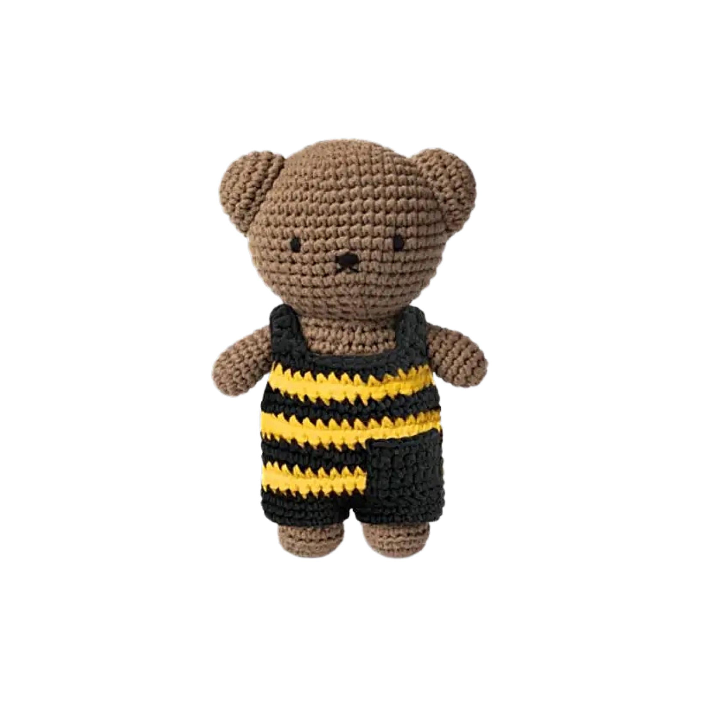 Boris Bear Bumble Bee Overalls Crocheted Plush
