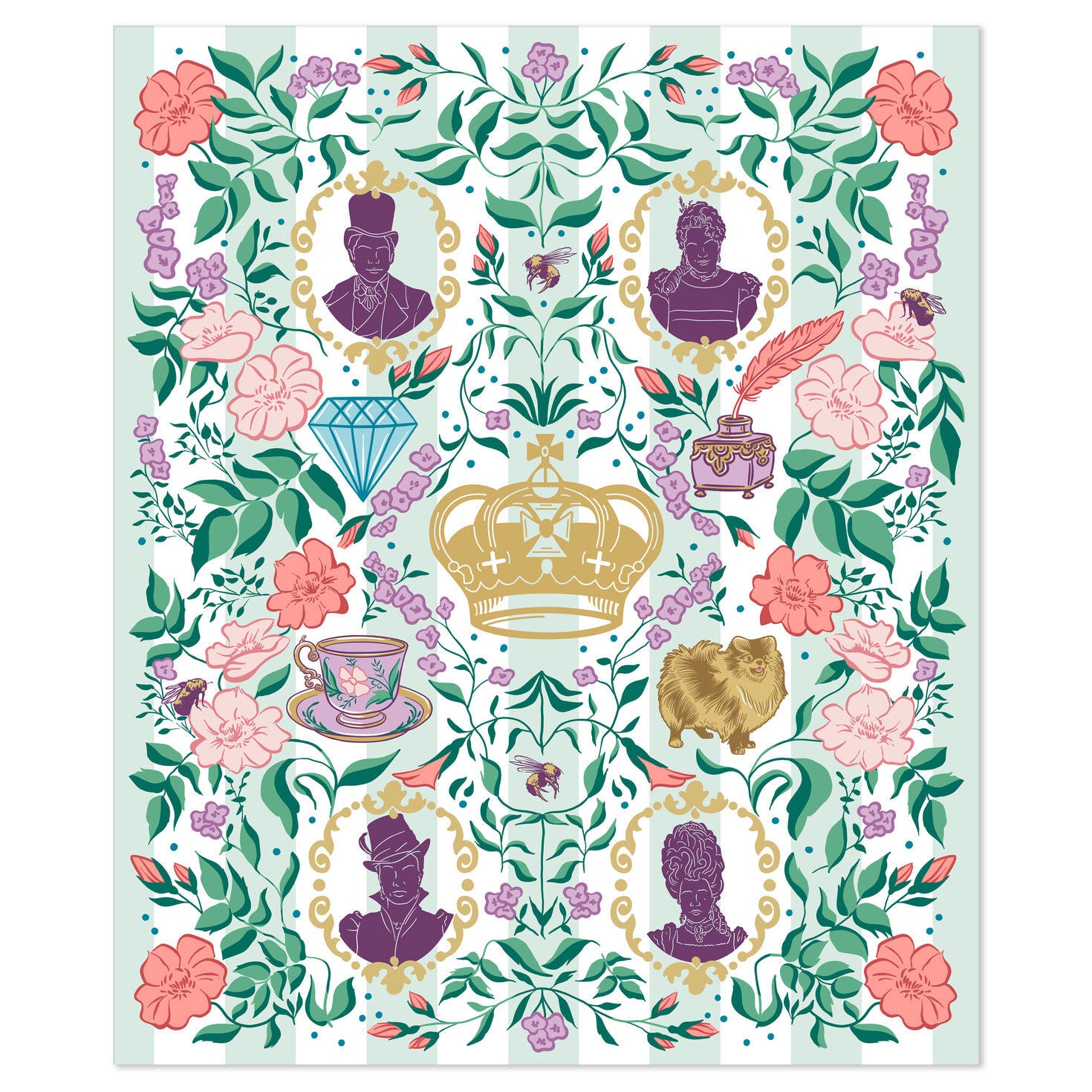 Bridgerton Ton Silhouettes on Floral Blanket